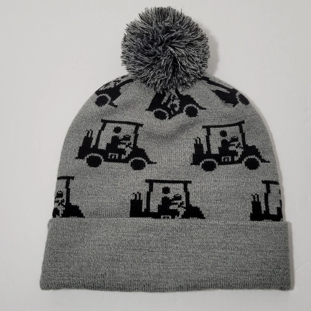Travis Mathew Mapes Beanie Hat Men OS Heather Grey Golf Cart Pom Knit Soft NEW